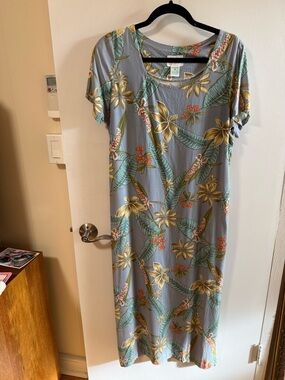 reyn spooner Gray Floral Tropical Maxi Dress with Yellow Blooms